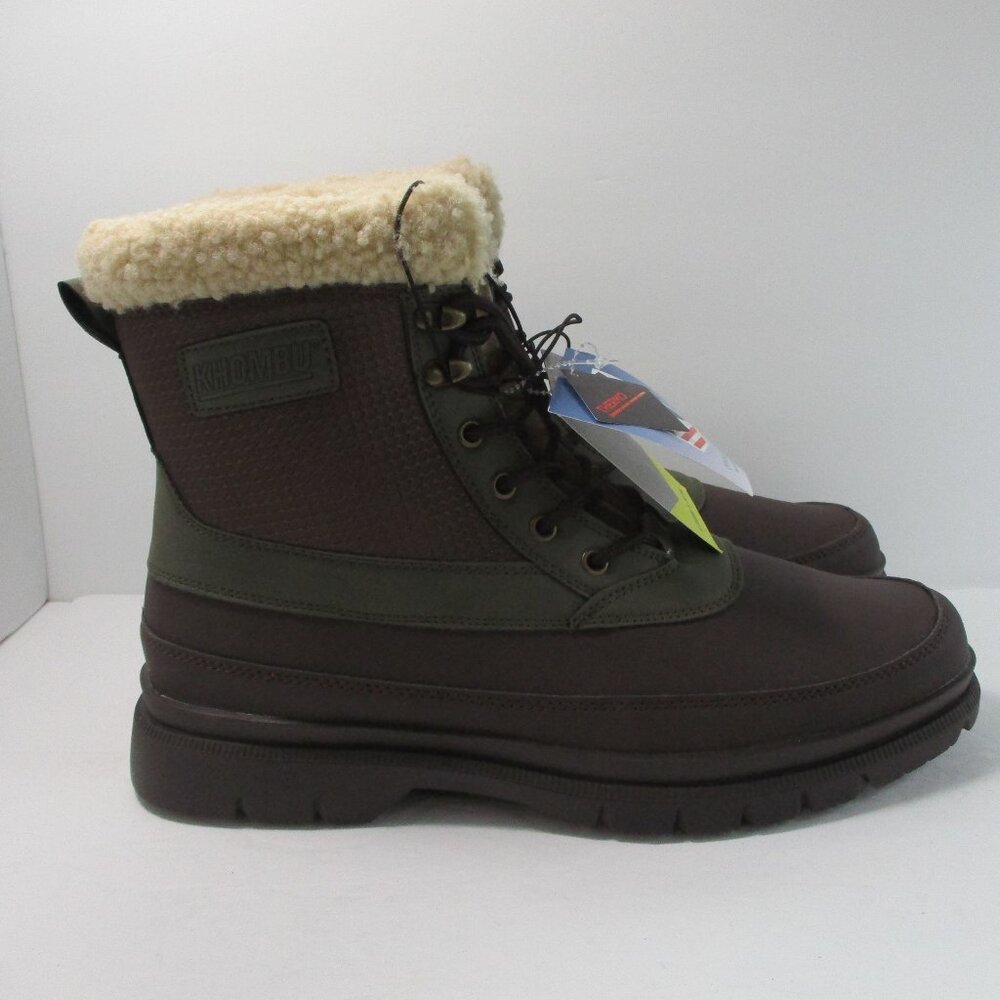 Khombu Snow Boots Men's 12 Brown Green Faux Fur Lace up